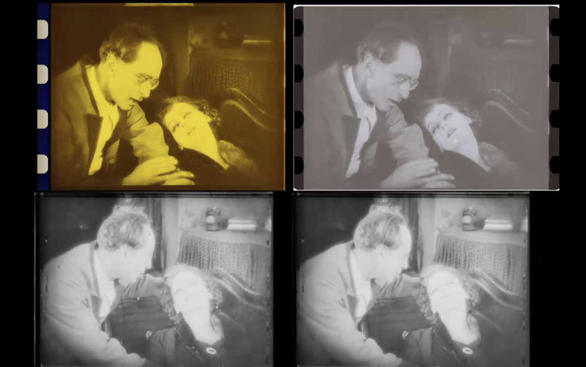 Above: B-Negative digital scan. Below: the same scene in the A-Negative, analogue dupe.